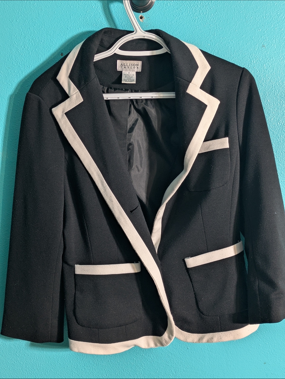 Allison Taylor Black Blazer with White Trim - Women's Jacket